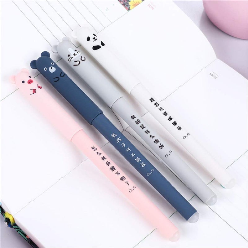 queenland 8 Pack Kawaii Cartoon Cat Pig Bear Panda Animal Erasable Gel Ink Pen Ballpoint 0.35mm Blue Ink Gel Pens Rollerball Pens for Student Kids Gift School Stationery Office Supplies - Image 4